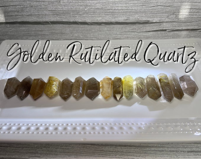 Golden Rutilated Quartz Double Terminated, Mini Gold Rutile Quartz Double Terminated, Small Double Terminated Crystal - #8