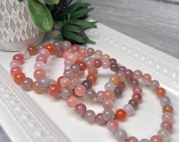 Pink & Purple Agate Bracelet, Agate Bracelet, 9-10mm or 11-12mm Beads Round Beads, Stretchy Bracelet