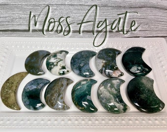 Moss Agate Moon, Moss Agate Crescent Moon, Moss Agate Carving, Moss Agate Crystal, Stone of New Beginnings