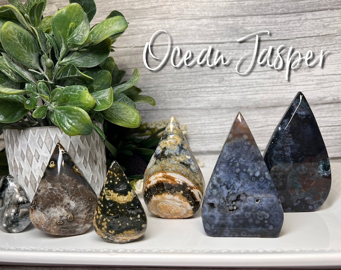 Ocean Jasper Freeform Flame, Polished Ocean Jasper, Ocean Jasper Carving, Orbicular Ocean Jasper