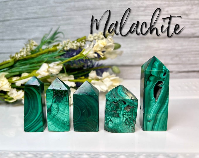 Malachite Tower, Genuine Malachite, Green Crystal Tower, Small Towers, The Stone of Balance, Abundance, Manifestation and Intention