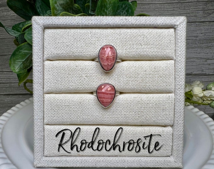 Rhodochrosite Ring, Rhodochrosite Crystal, Pink Crystal Ring, 925 Sterling Silver Adjustable Band