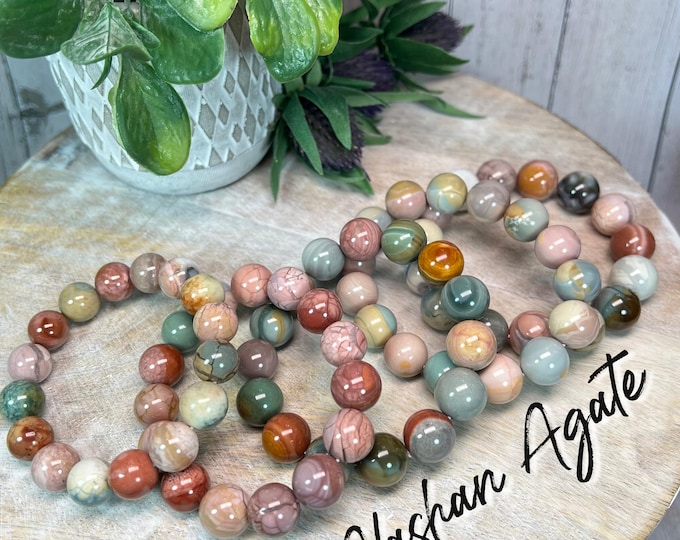 Colorful High Quality Alashan Agate Bracelet, Oil Painting Alashan Agate, Alxa Agate Crystal Bracelet, 12-13mm/13-14mm/14-15mm Round Beads