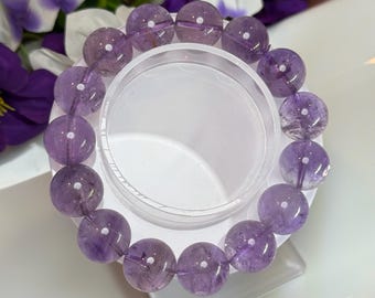 Amethyst Crystal Bracelet, 14mm Round Beads, Calming Energy and Emotional Balance