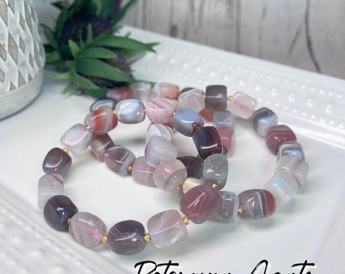 Botswana Agate Bracelet, Botswana Agate Crystal Cube Bracelet, Emotional Healing, Grounding Energy, Creativity & Focus