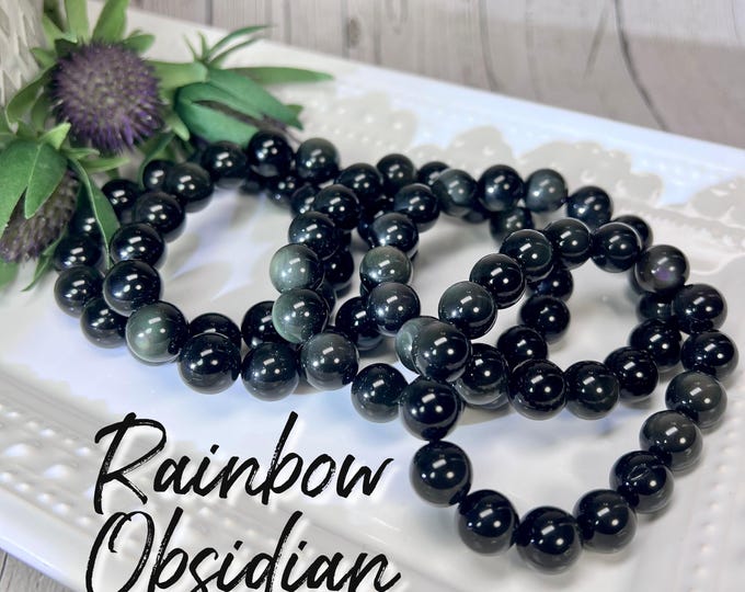Rainbow Obsidian Bracelet, Rainbow Obsidian, Crystal Bracelet, 11-12mm or 12-13mm Round Beads