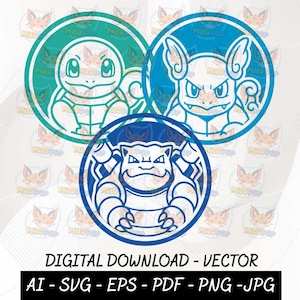Squirtle-Entwicklungslinie - SVG - AI - PDF - EPS - PNG - Pokémon-Medaillen (Wartortle, Turtok)