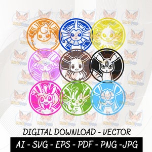 Eeveelutions vector files - svg - ai - pdf - eps - png - cdr - poke eevee sylveon vaporeon umbreon medalls