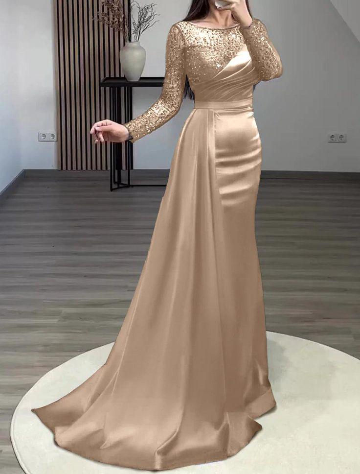 Mermaid Evening Dress Women Long Sleeve Sequin Long Hot Pink Dress Luxury Party Dress For Women Y980