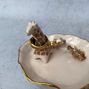 Ceramic Gold Ring Dish With Giraffe, Ring Holder, Pottery Jewelry Storage, Ring Catcher, Necklace Holder Organizer, Holiday Jewelry Stand image 7
