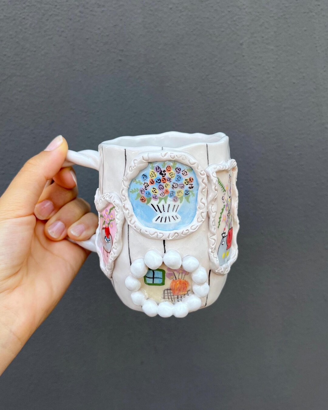 Handmade Floral Coffee Mug, Vintage Flowers Coffee Mug, Modern Coffee ...