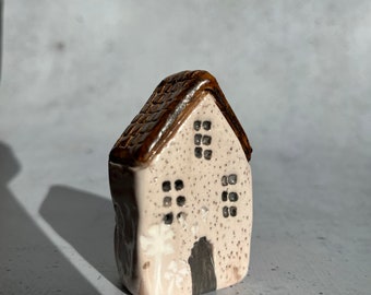 Tiny Ceramic House, Miniature Clay House, Shelf decor, Collectible Small clay house, Pottery Home, Little House, Build Your Own Town