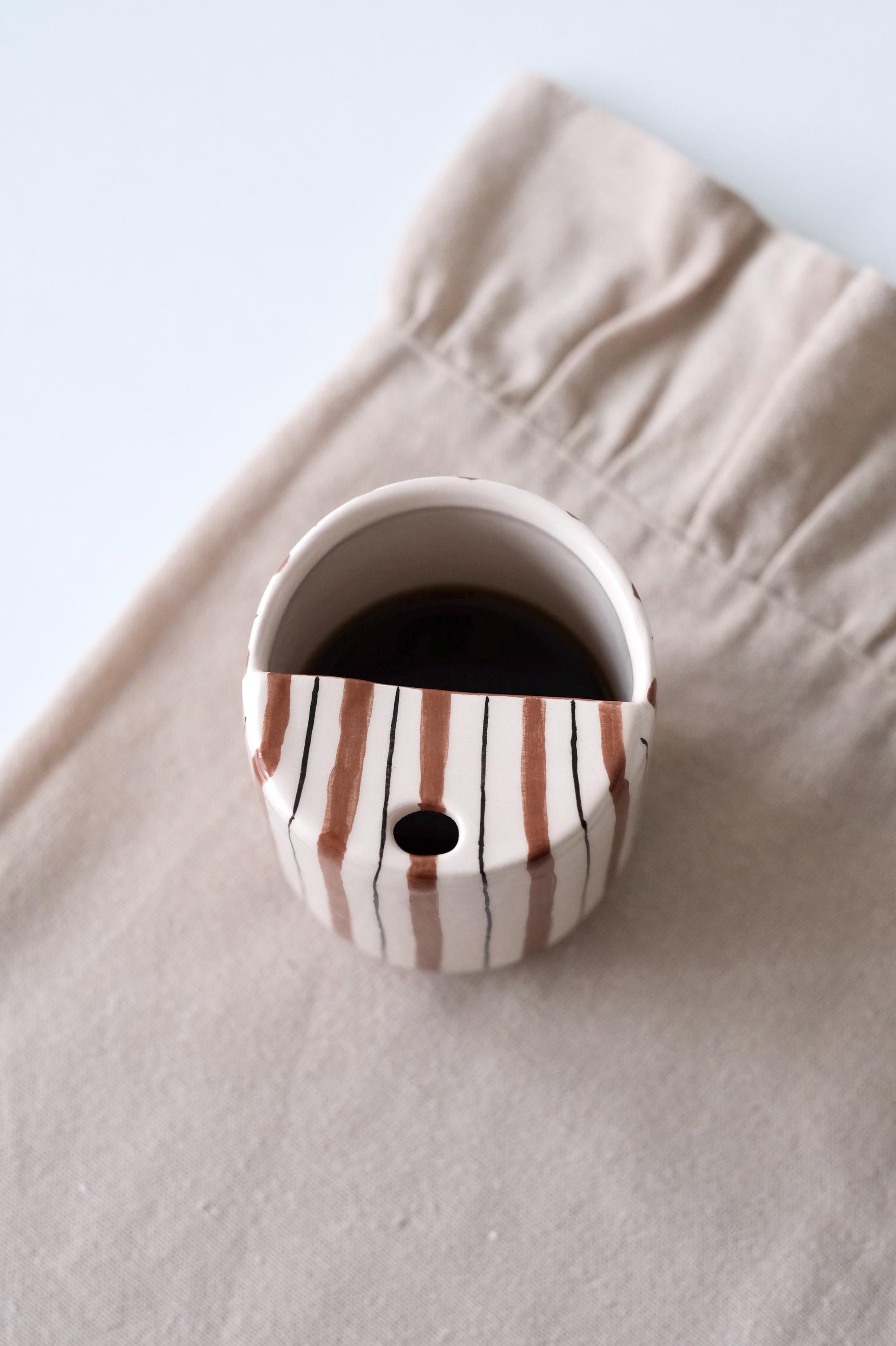 Travel Ceramic Tumbler, Minimalist To-go Cup, Hand Thrown Pottery Mug, Rustic Sip Mug, Lemonade Cup For Library, Vintage Brown Mug