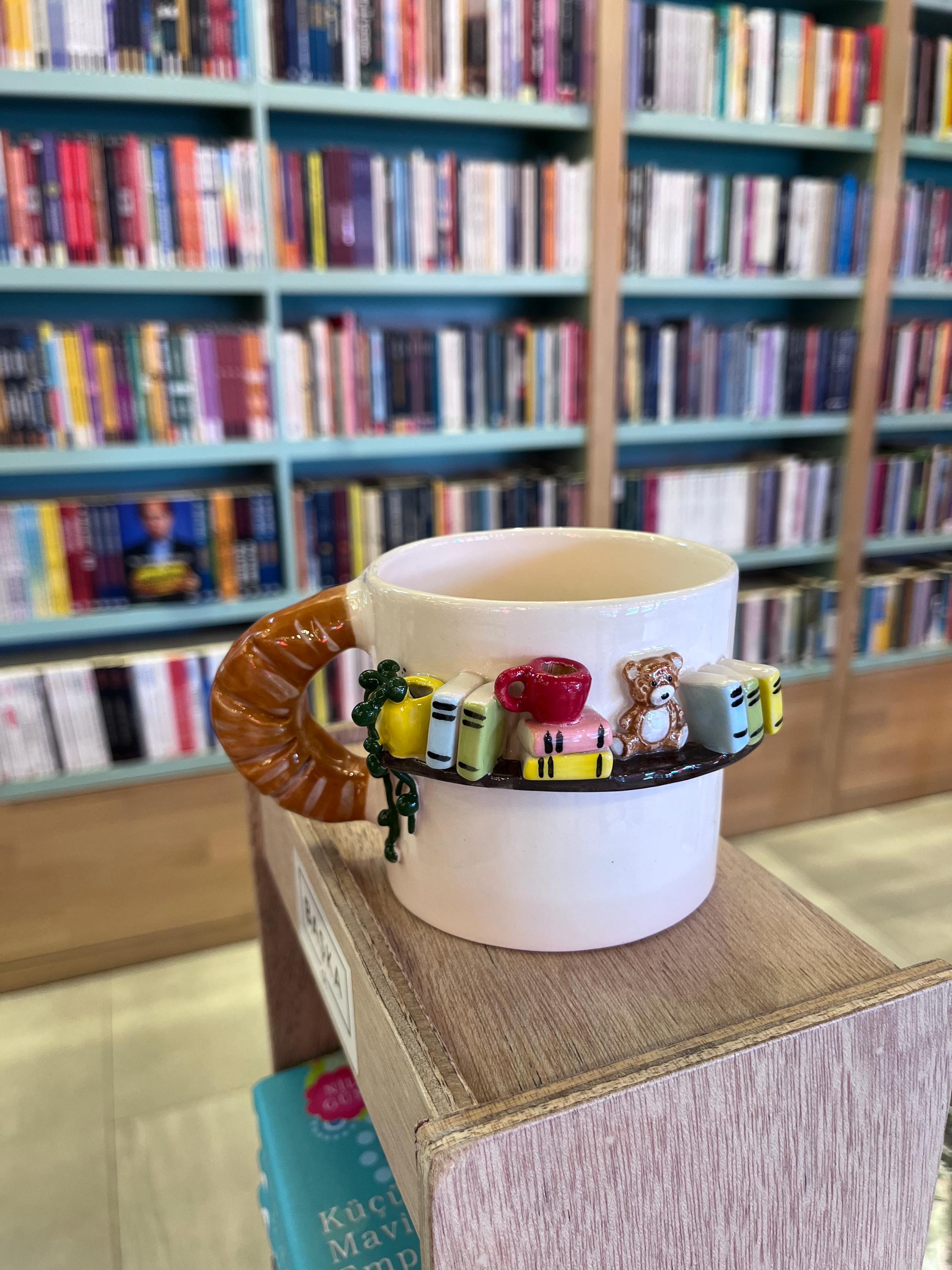 Ceramic Book Mug, Library Bookshelf Mug, Bookworm Tumbler, Unique Tiny ...