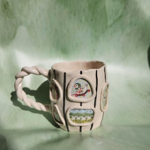Handmade Ceramic Mug Cute Animal Duck, Vintage Floral Coffee Mug Handmade, Modern Coffee Art, Large Size Big Ceramic Mug, Cup Kiwi 13 oz Mug image 5