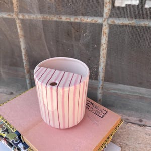 Travel Ceramic Tumbler, Minimalist To-go Cup, Hand Thrown Pottery Mug, Rustic Sip Mug, Lemonade Cup For Library, Vintage Pink Mug