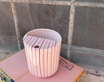 Travel Ceramic Tumbler, Minimalist To-go Cup, Hand Thrown Pottery Mug, Rustic Sip Mug, Lemonade Cup For Library, Vintage Pink Mug