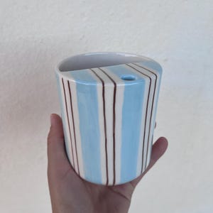 Travel Ceramic Tumbler, Minimalist To-go Cup, Hand Thrown Pottery Mug, Rustic Sip Mug, Lemonade Cup For Library, Vintage Blue Mug
