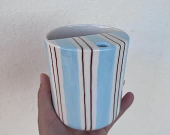 Travel Ceramic Tumbler, Minimalist To-go Cup, Hand Thrown Pottery Mug, Rustic Sip Mug, Lemonade Cup For Library, Vintage Blue Mug