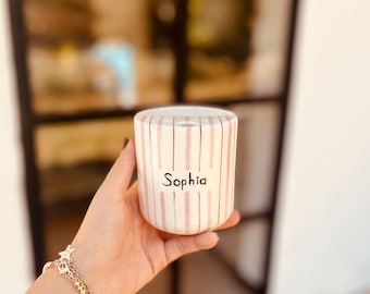 Personalized Striped Travel Tumbler, Custom Ceramic To Go Mug