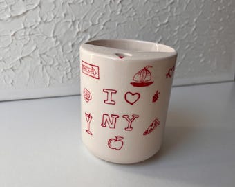 New York Lovers Travel Tumbler, Minimalist NYC To-go Cup, Hand Thrown Pottery Mug, Rustic Sip Mug, Lemonade Cup For Library