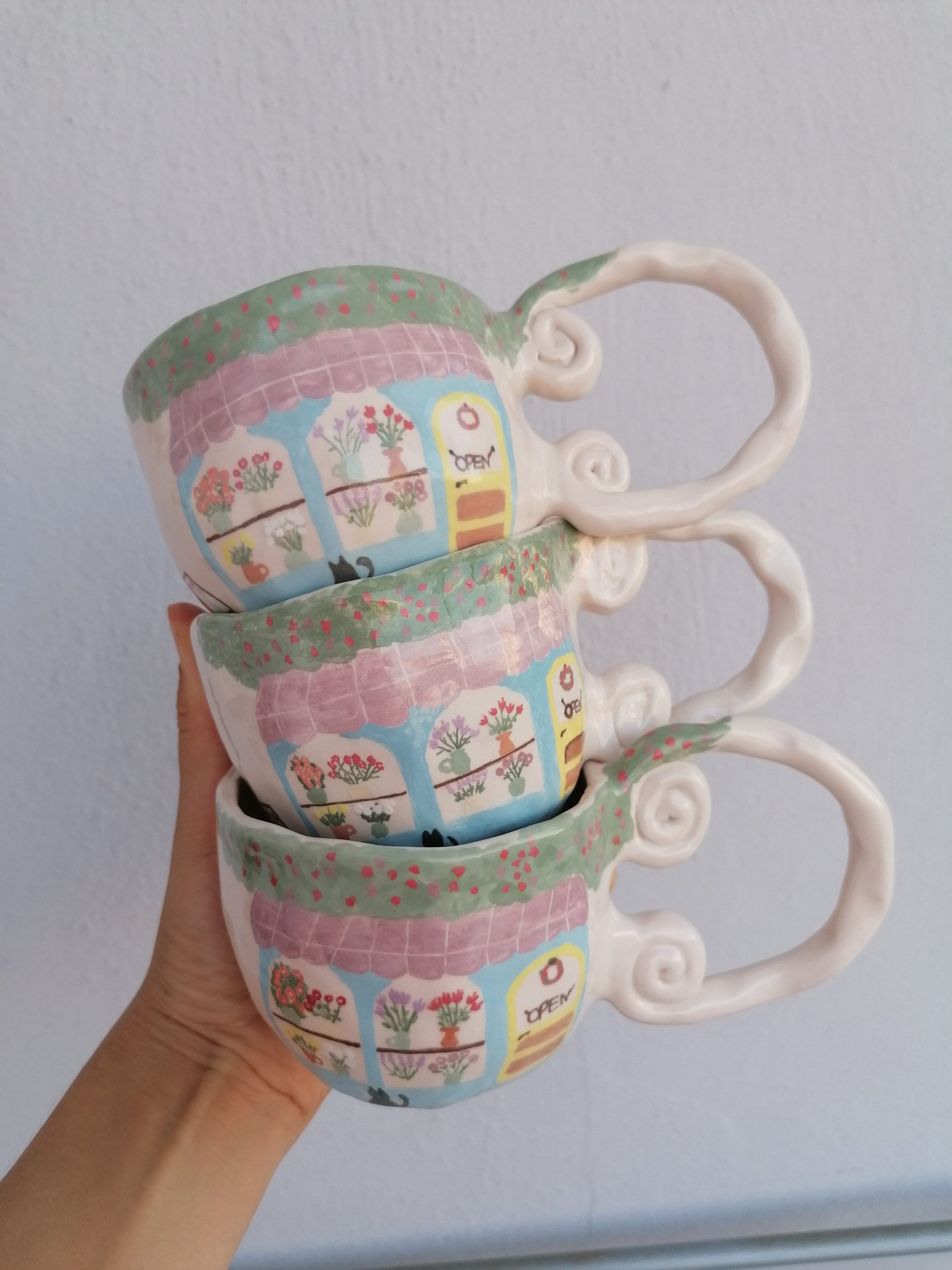 Aesthetic Hand Painted Flower Mug, Handmade Ceramic Floral Design Tea ...
