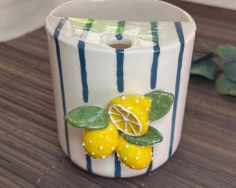 Taza de viaje de cerámica con diseño de limón, regalo de cerámica de verano de Italia, taza para llevar.