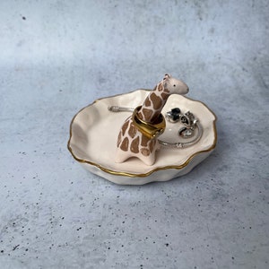 Ceramic Gold Ring Dish With Giraffe, Ring Holder, Pottery Jewelry Storage, Ring Catcher, Necklace Holder Organizer, Holiday Jewelry Stand image 8