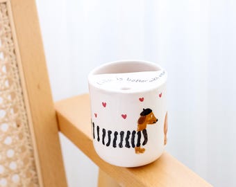 Beloved Dog Travel Tumbler, Minimalist To-go Cup, Hand Thrown Ceramic Mug, Rustic Sip Mug, Lemonade Cup For Library, Motivation Funny Mug