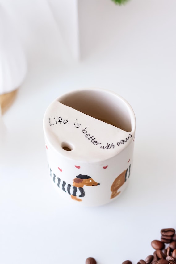 Beloved Dog Travel Tumbler, Minimalist To-go Cup, Hand Thrown Ceramic Mug, Rustic Sip Mug, Lemonade Cup For Library, Motivation Funny Mug