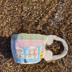 Aesthetic Hand Painted Flower Mug, Handmade Ceramic Floral Design Tea ...