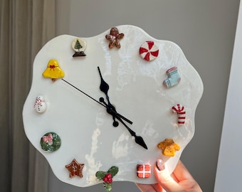 Handmade Ceramic Seasonal Wall Clock, Halloween & Christmas Decor, Interchangeable Ceramic Magnets, Unique Holiday Home Decor