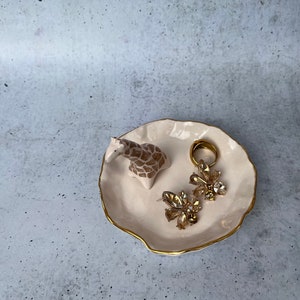Ceramic Gold Ring Dish With Giraffe, Ring Holder, Pottery Jewelry Storage, Ring Catcher, Necklace Holder Organizer, Holiday Jewelry Stand image 10
