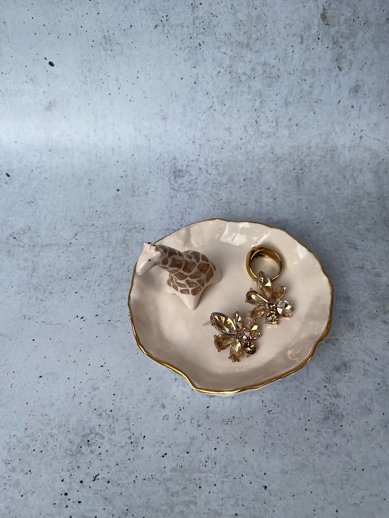 Ceramic Gold Ring Dish With Giraffe, Ring Holder, Pottery Jewelry Storage, Ring Catcher, Necklace Holder Organizer, Holiday Jewelry Stand image 10