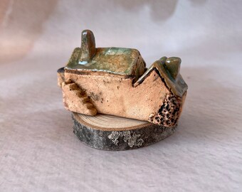 Miniature Vintage Ceramic House, Tiny Clay House, Shelf decor, Collectible Small clay house, Pottery Home, Little House, Build Your Own Town