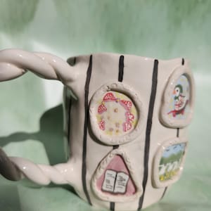 Handmade Ceramic Mug Cute Animal Duck, Vintage Floral Coffee Mug Handmade, Modern Coffee Art, Large Size Big Ceramic Mug, Cup Kiwi 13 oz Mug image 6