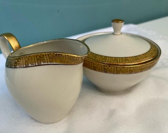 Edles Vintage Milchkännchen & Zuckerdose Bavaria Elfenbein Porzellan mit Goldrand- Mid Century