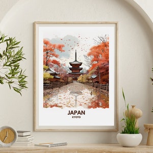 Digital Art Print - Autumn Serenity in Kyoto, Japan Landscape, Fall Foliage, Zen Decor, Travel Wall Art, Japanese Maple