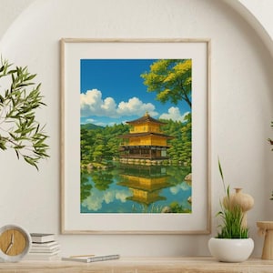 Kinkaku-ji Watercolor Digital Print – Kyoto Golden Pavilion Wall Art