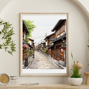 Kyoto Digital Art. Kyoto&#39;s Machiya Gems: Captivating Prints. Narrow Alleys, Wooden Facades. Blend of Old & New.
