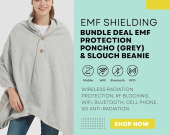 EMF Protection Poncho and Slouch Beanie Bundle, Silver Lined