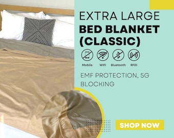 Organic Cotton EMF Protection Bed Blanket, Silver Lined, 5G Shielding