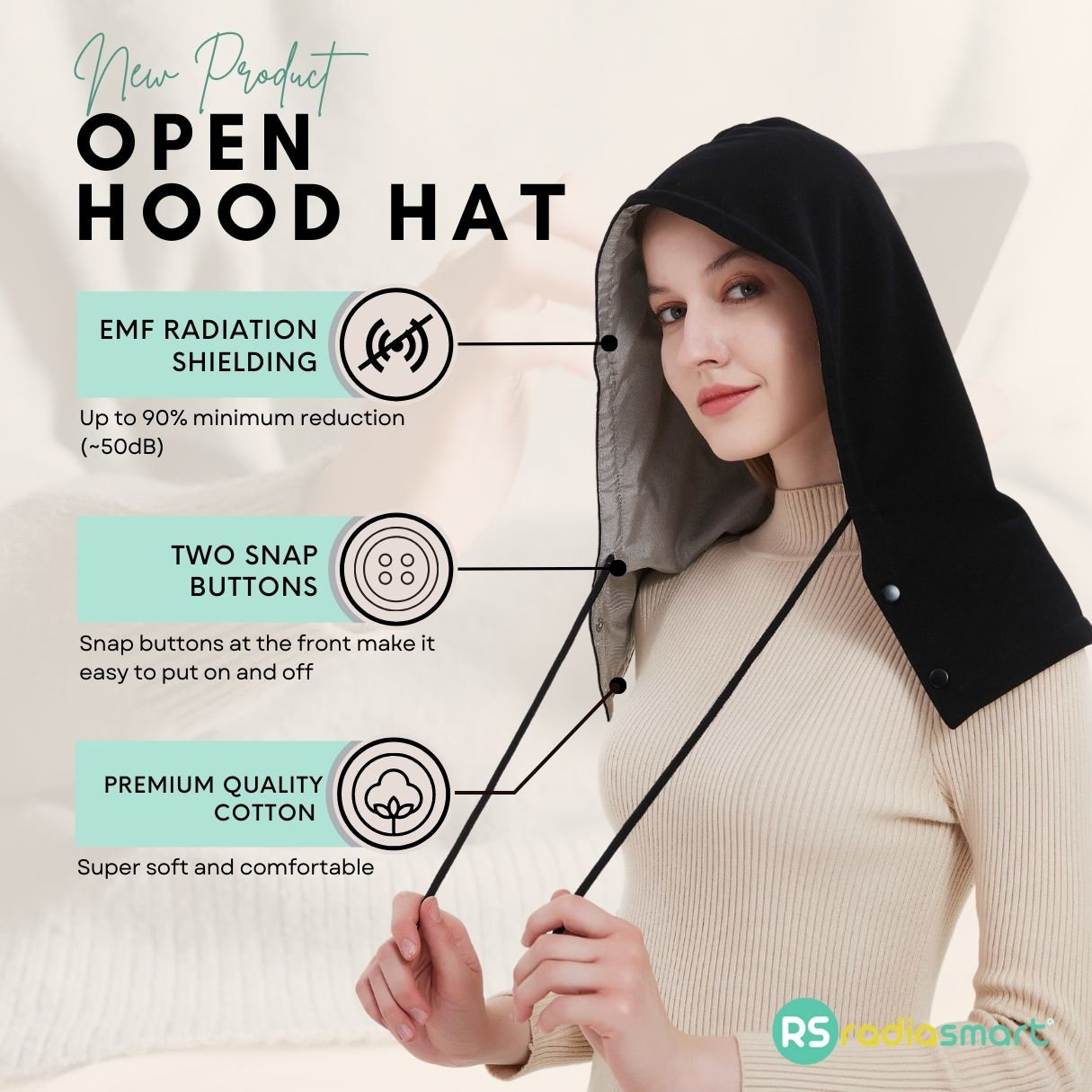 EMF Protection Cotton Open Hood Hat 5G Radiation Blocking