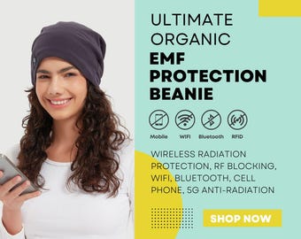 Organic Cotton EMF Protection Beanie, Silver Lined RF Blocking