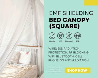 Radia Smart® EMF Protection Bed Canopy Square | RF Shielding, 5G Anti-Radiation, Silver lined, Faraday