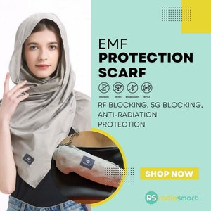 Radia Smart® EMFプロテクションスカーフ、RFブロッキング、5Gブロッキング、放射線対策、シルバー裏地、不妊治療