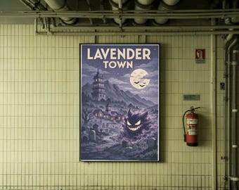 de voyage Pokémon de Lavender Town | Art mural anime vintage | Décoration Pokémon de type fantôme | Impression pour salle de jeux