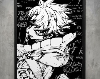 Poster manga Gachiakuta noir et blanc à rayures : oeuvre d'art murale anime audacieuse