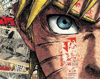 affiche vintage de collage de manga Naruto | Art mural anime japonais