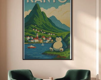 Poster de voyage Pokémon Kanto | Ronflex rétro Impression artistique
